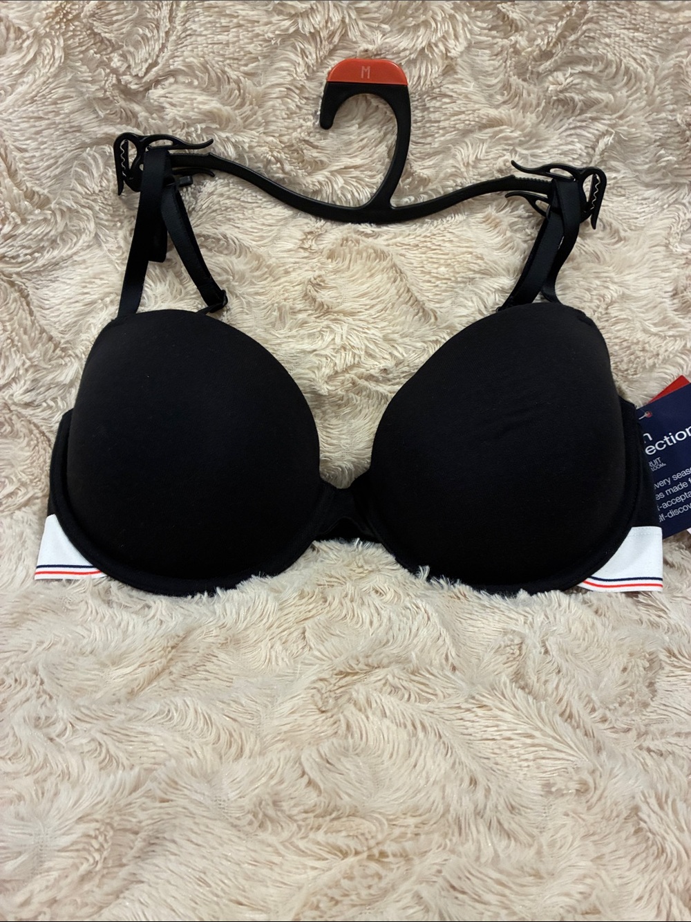 Hanes Black Padded Bra with White Contrast Band